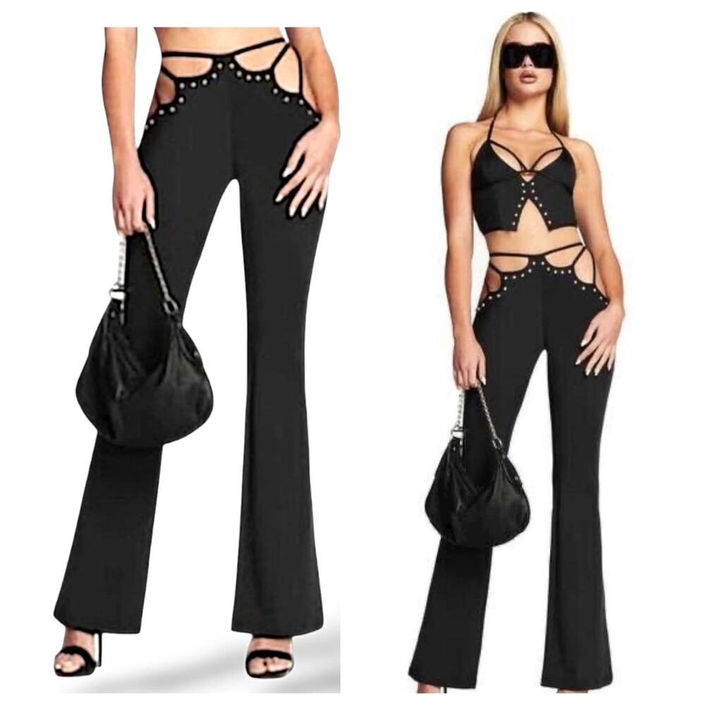 I.AM.GIA Black Damina Cut Out Stud Flare Pants Size Small Goth Fairy Grunge